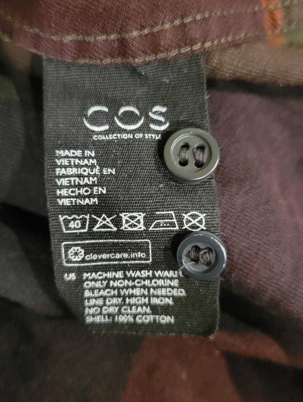 COS Check Pattern Long Sleeve Button Up Size Medium - Picture 4 of 7
